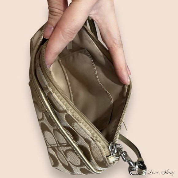 Y2K 2000s vintage tan and gold glitter wristlet
